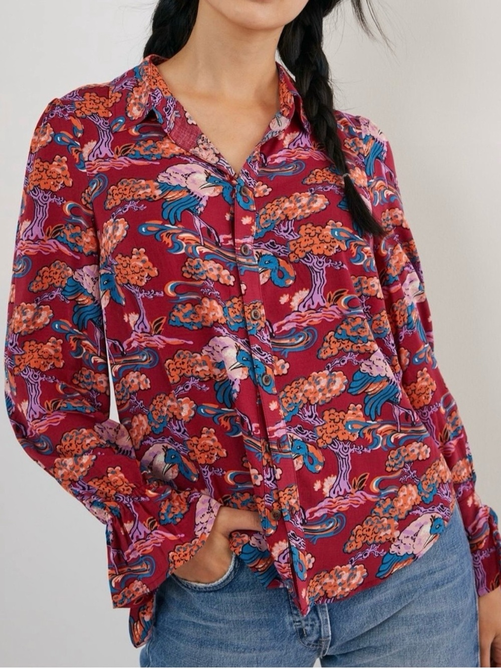 Maeve Darla Buttondown Bonsai Tree Print Shirt - Wine
